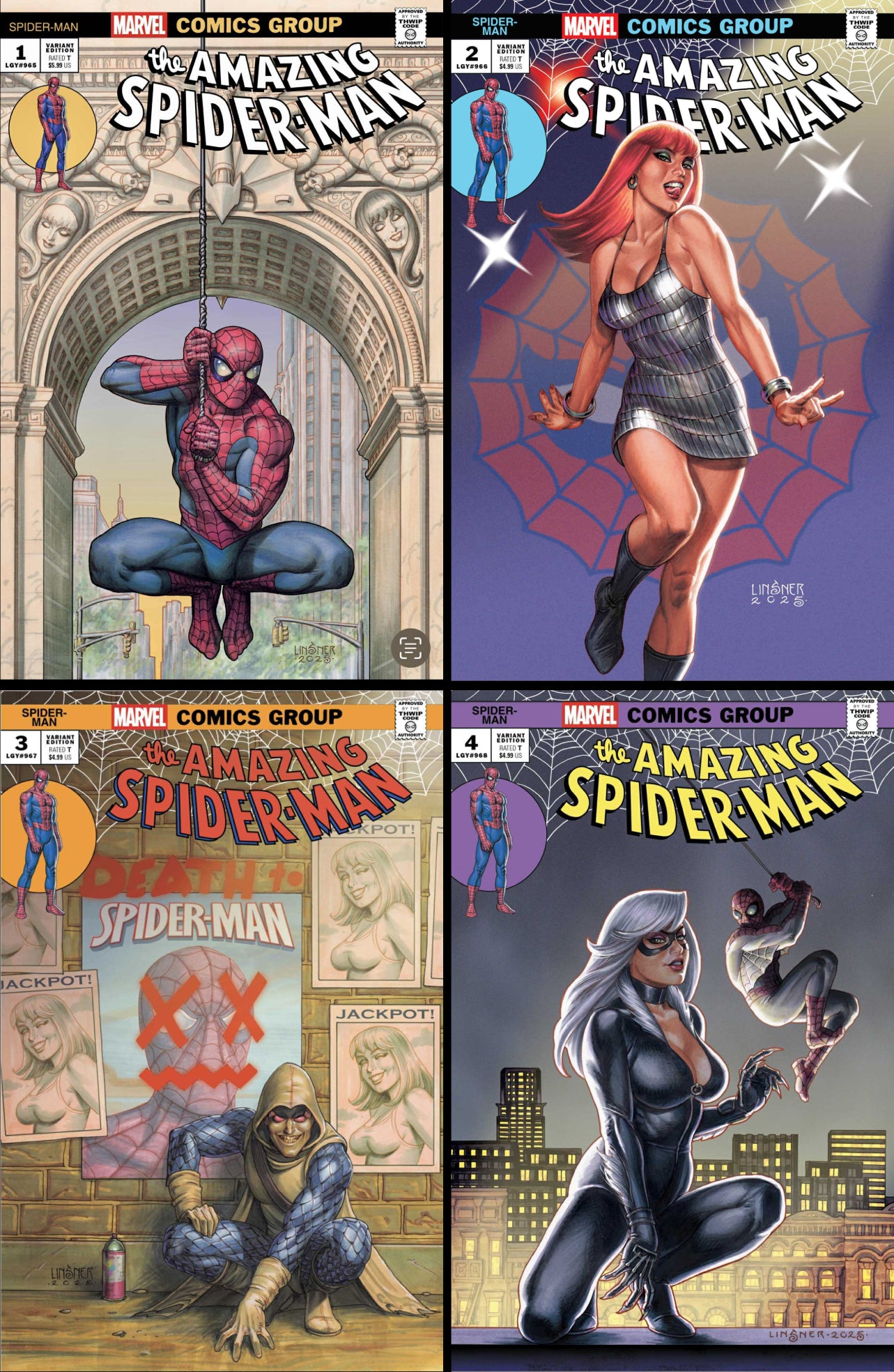 AMAZING SPIDER-MAN #1 TO #4 (2025) JOSEPH MICHAEL LINSNER TRADE COVER SET