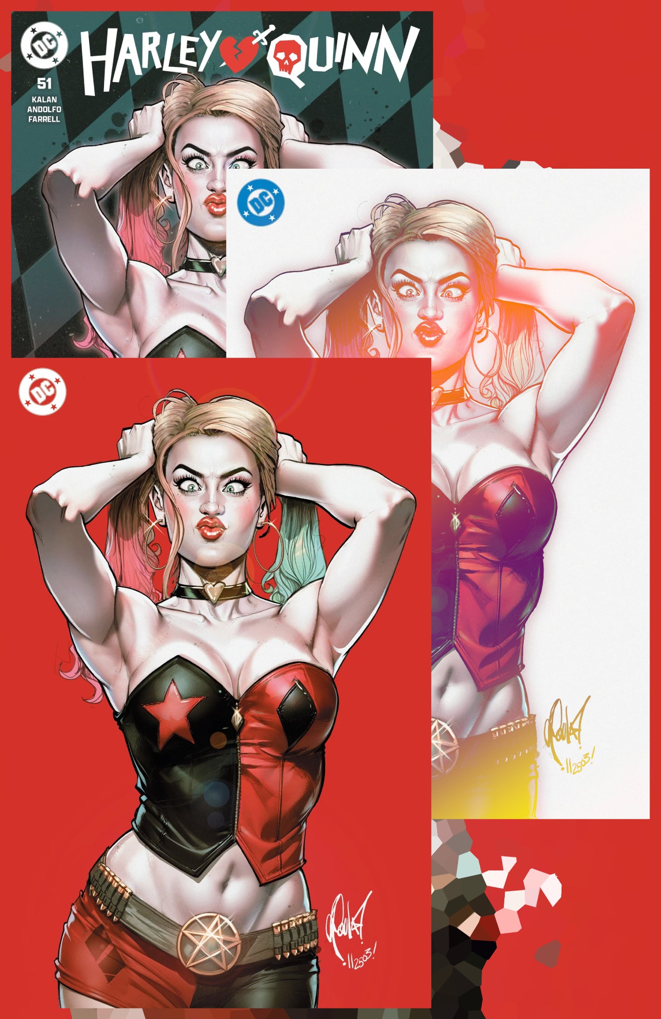 HARLEY QUINN #51 CEDRIC POULAT TRADE VIRGIN FOIL SET OF THREE