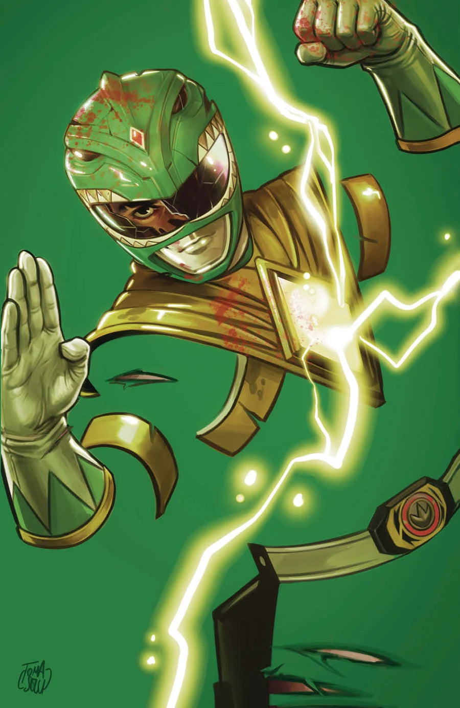 POWER RANGERS GREEN #1 FRANCESCO TOMASELLI 616 COMICS BATTLE DAMAGED